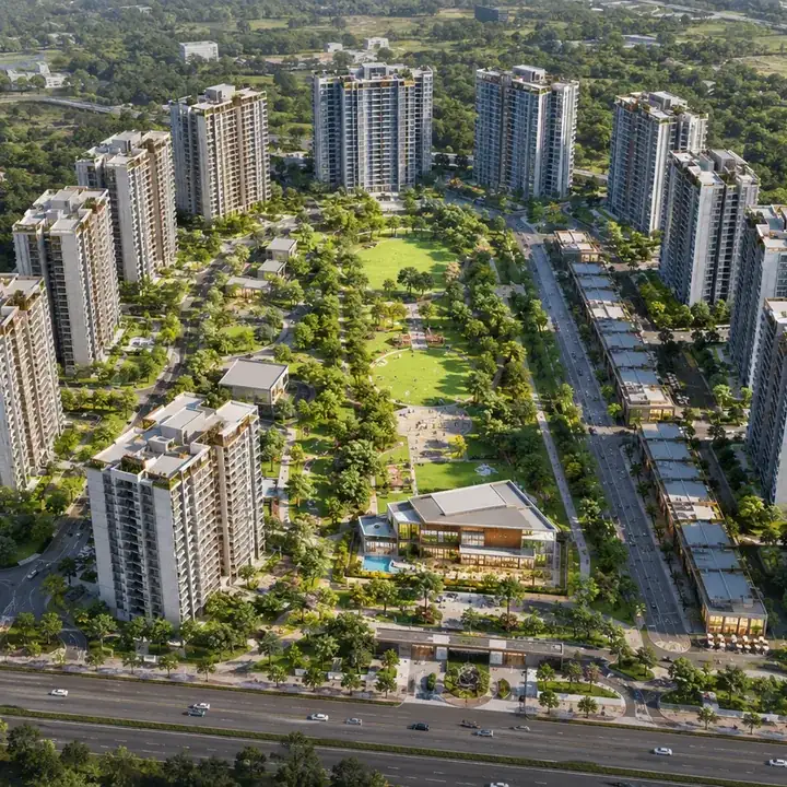 Brigade Granada aerial view of the 40-acre integrated township on Kadugodi-Hoskote Road, Whitefield